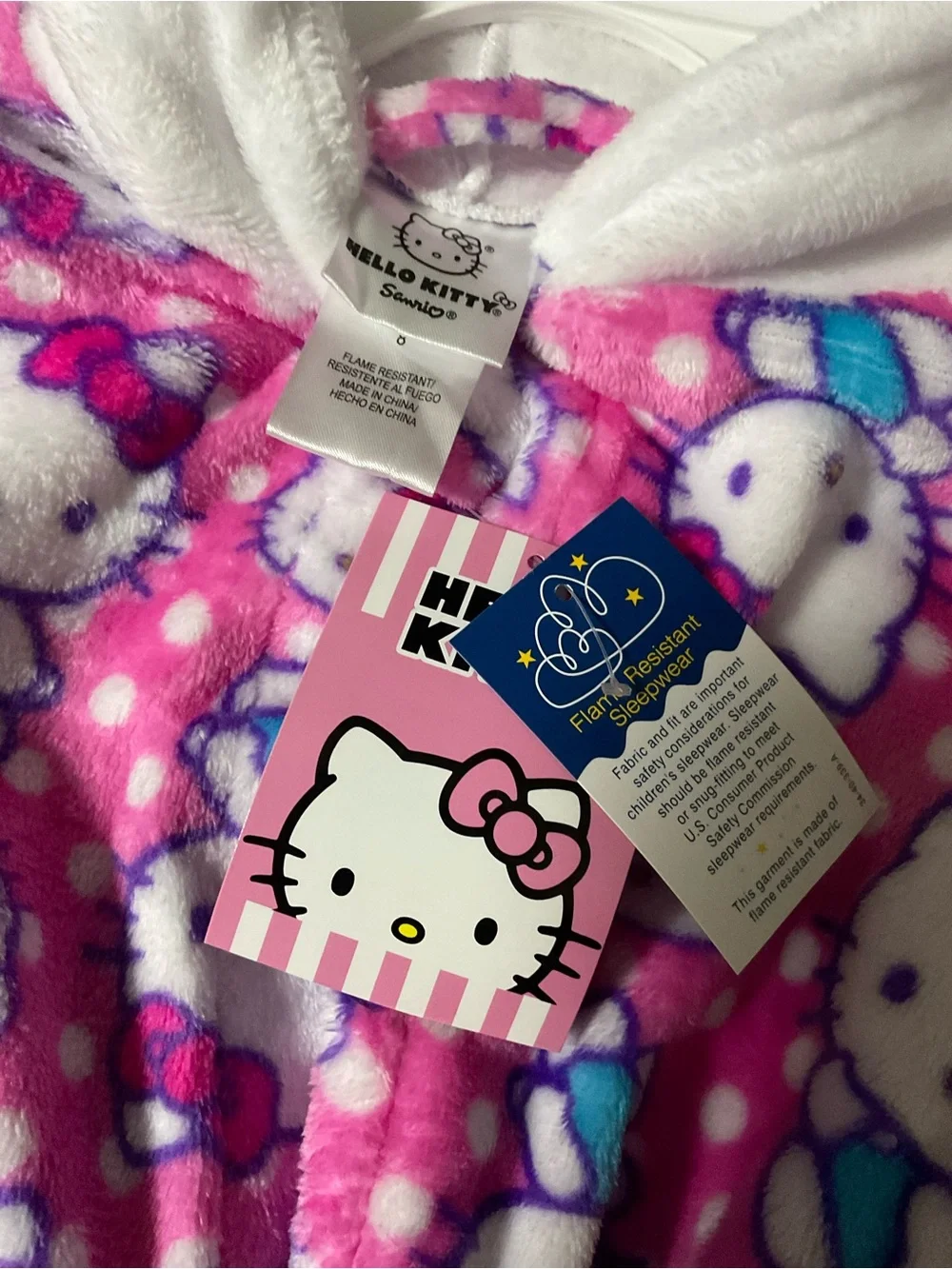 Hello Kitty Girls Hooded Bathrobe Fleece Size 8